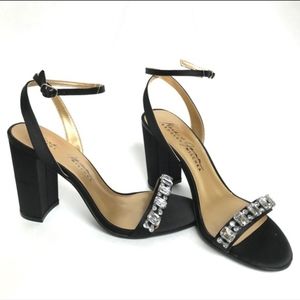 Badgley Mischka Mark James Embellished Black Satin Block Heels 9